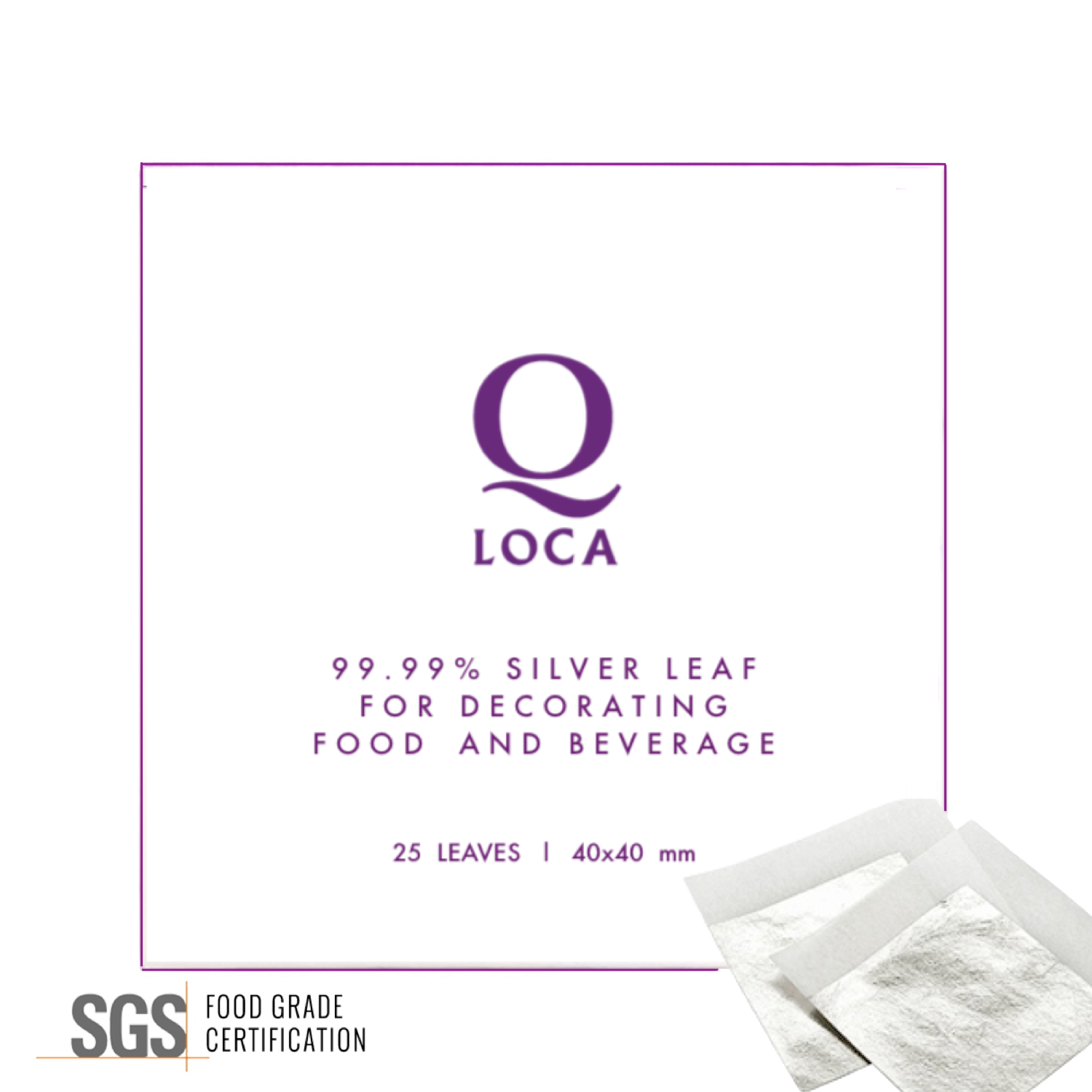 Edible Silver Loose Leaf (E174) – 25 Leaves – Size 40×40 mm – Q-loca