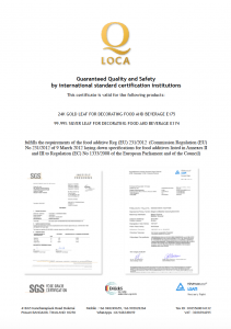 Q-loca Food Agency Certificate
