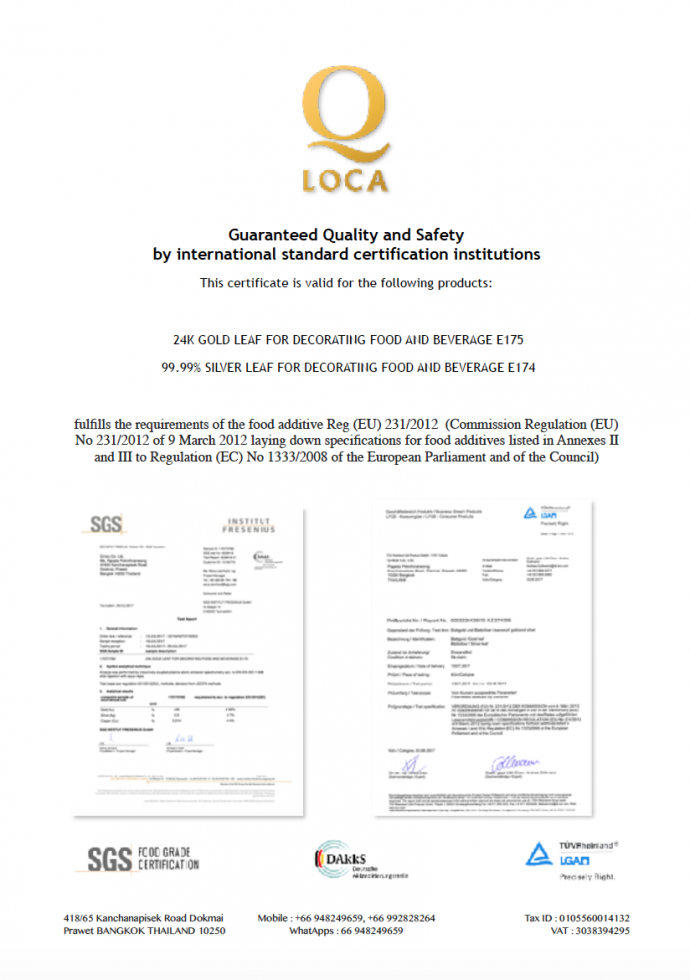 Q-loca Food Agency Certificate